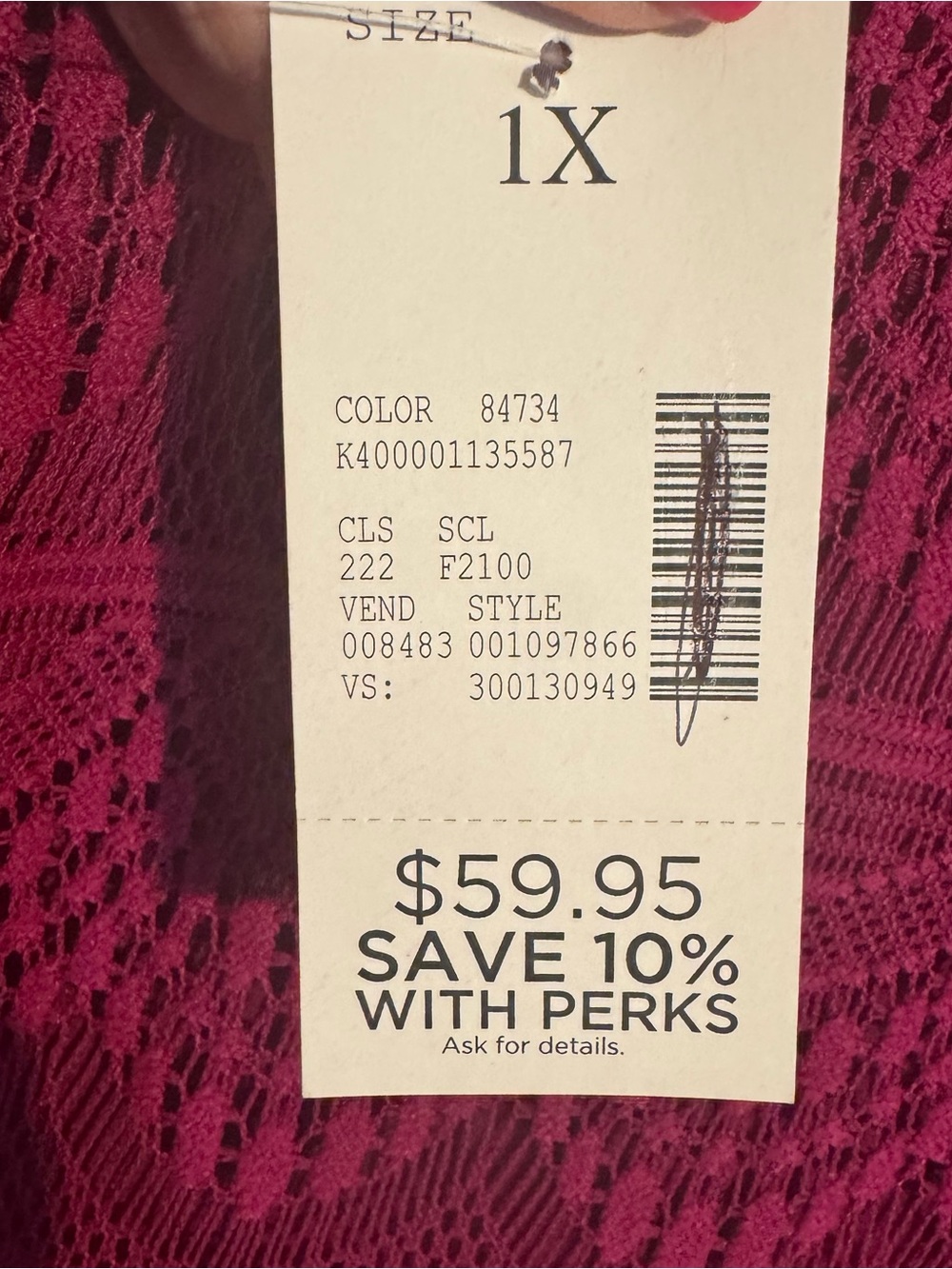 NWT Gorgeous Catherine's Deep Berry Lace Overlay Top  PLUS: 1X  #K - Picture 9 of 9